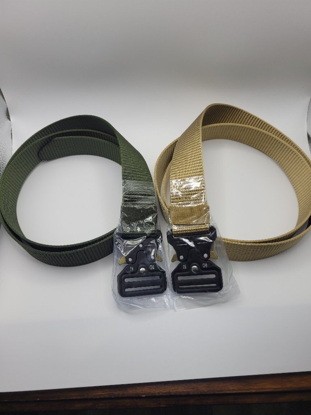 Set of 2 Canvas Tactical Belts Adjustable Heavy Duty Quick Release Khaki Olive